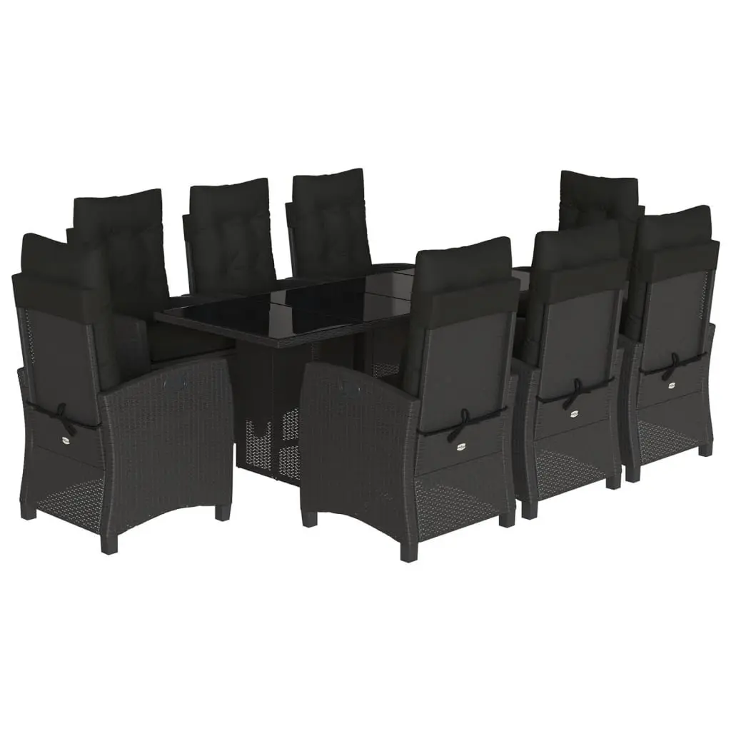 Outdoor Furniture Dining Set 9 Piece Black Poly Rattan Adjustable Backrest Table and Chairs