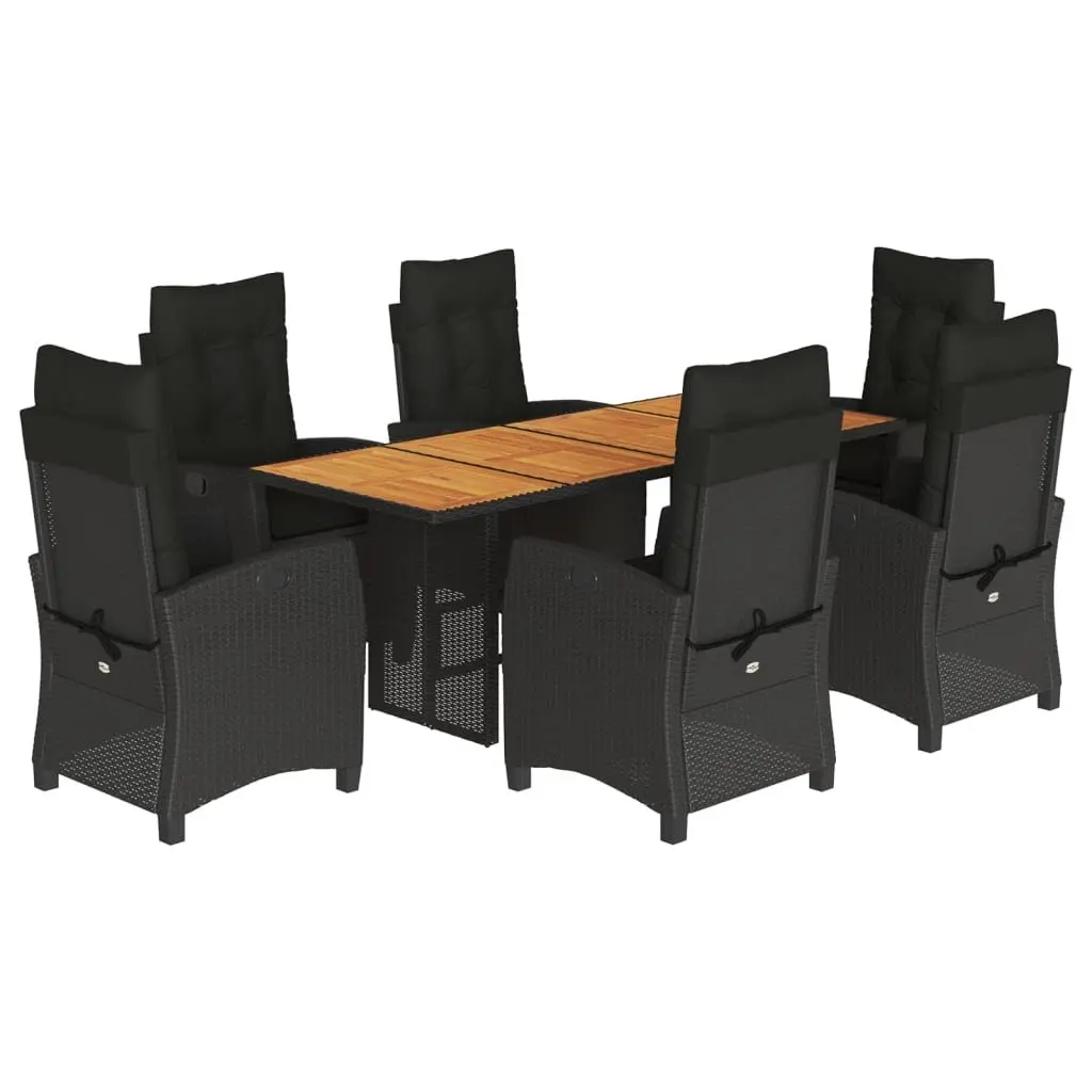 Garden Dining Set 7 Piece Outdoor Use Black PE Rattan Chairs Table with Cushions