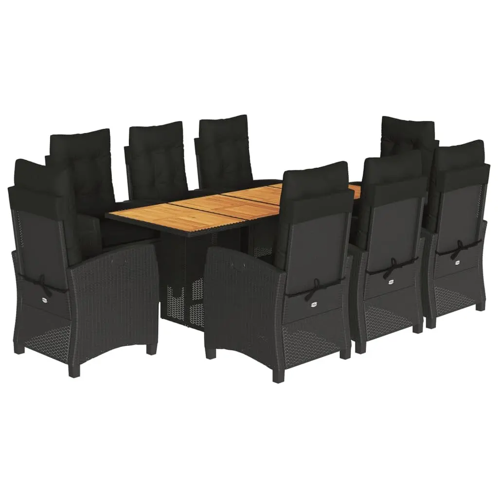 Outdoor Dining Set 9 Piece Garden Furniture Black Poly Rattan with Cushions
