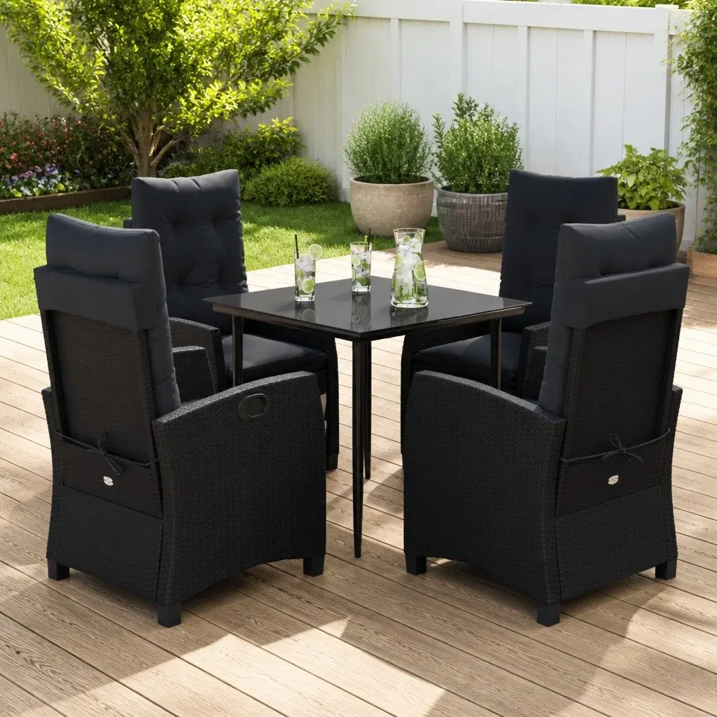 Garden Dining Set 5 Piece Outdoor Furniture Poly Rattan Table Chairs Cushions Black