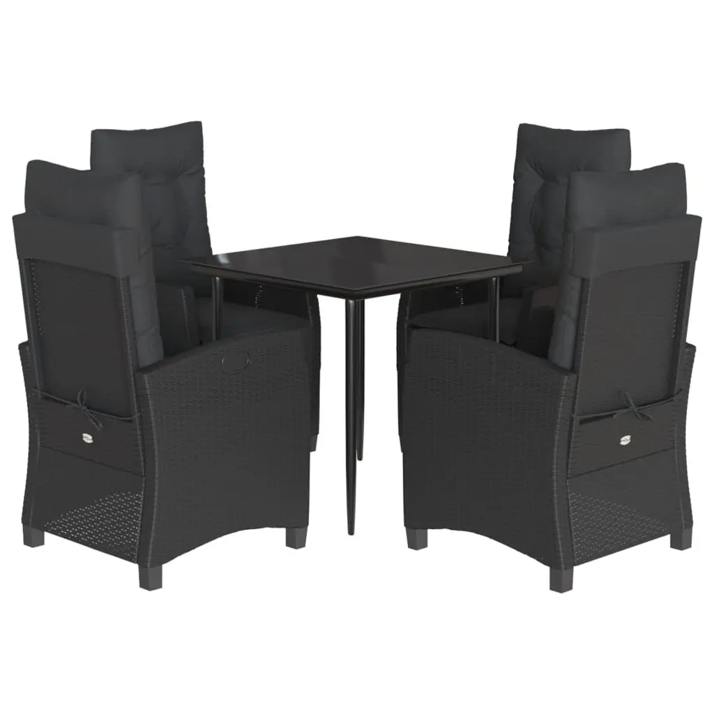 Garden Dining Set 5 Piece Outdoor Furniture Poly Rattan Table Chairs Cushions Black