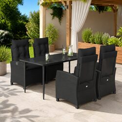Garden Dining Set 5 Piece Outdoor Furniture Table Chairs Black Poly Rattan