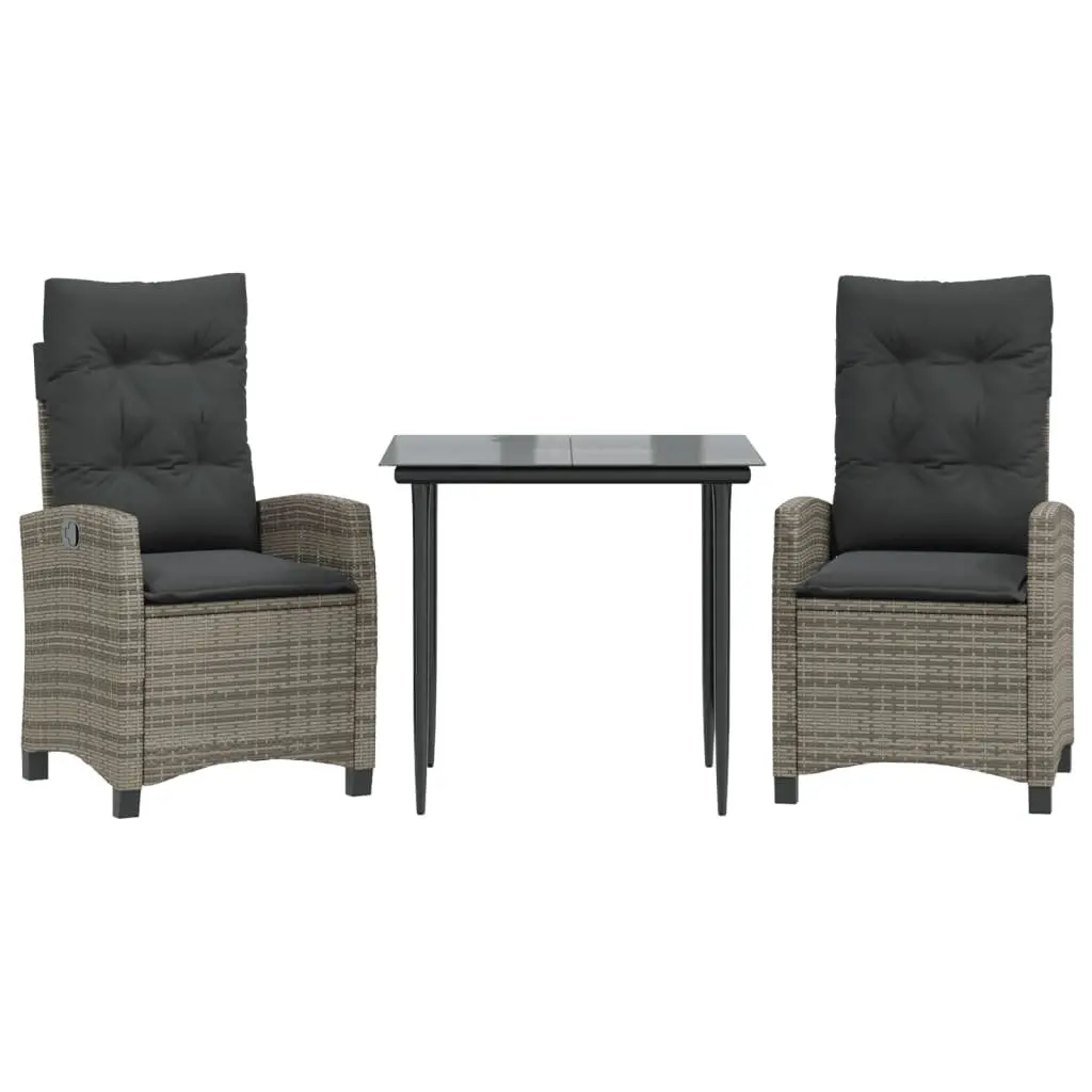 Garden Dining Set 3 Piece Outdoor Furniture Grey Poly Rattan with Cushions