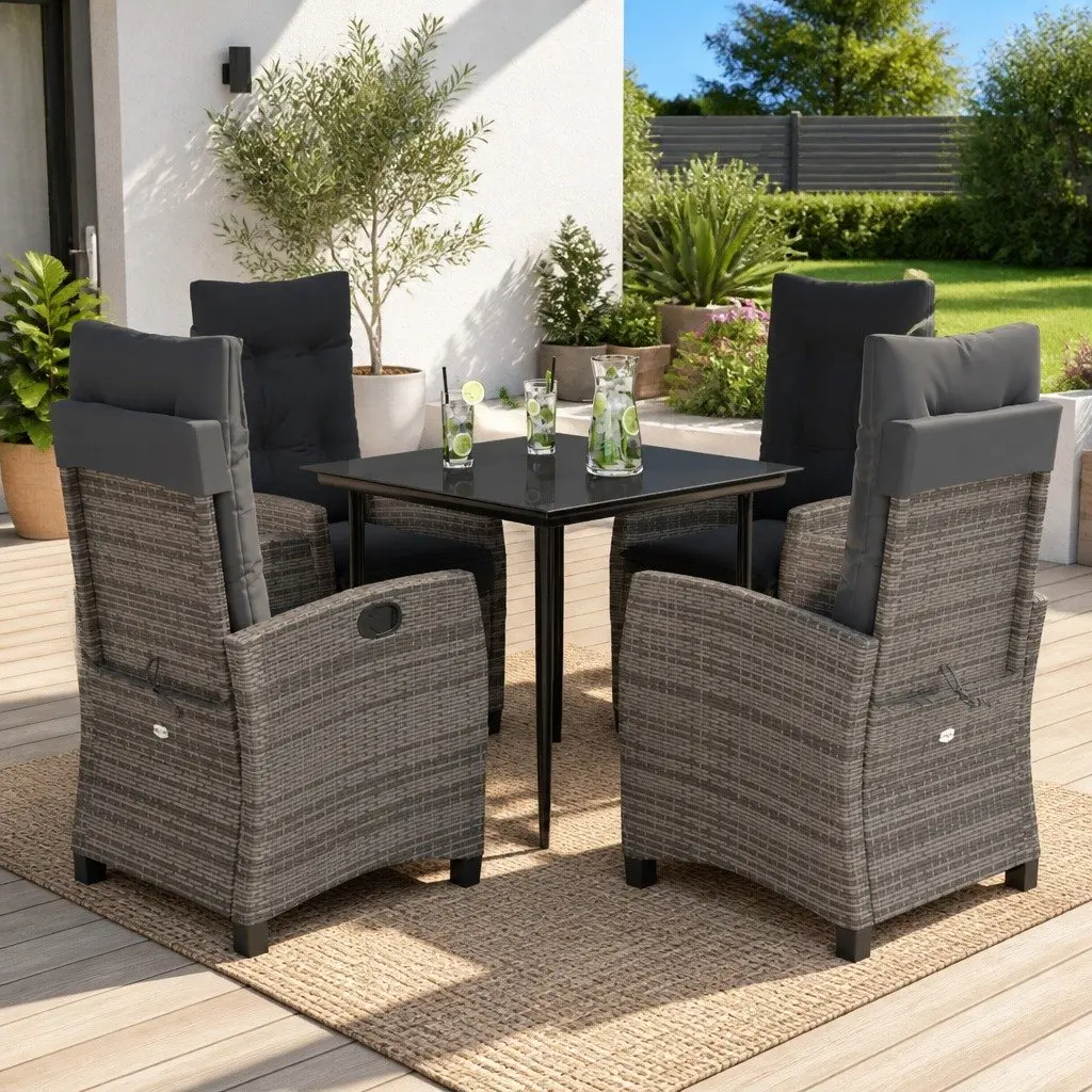 Garden Dining Set 5 Piece Outdoor Furniture Patio Table Chairs Cushions Grey