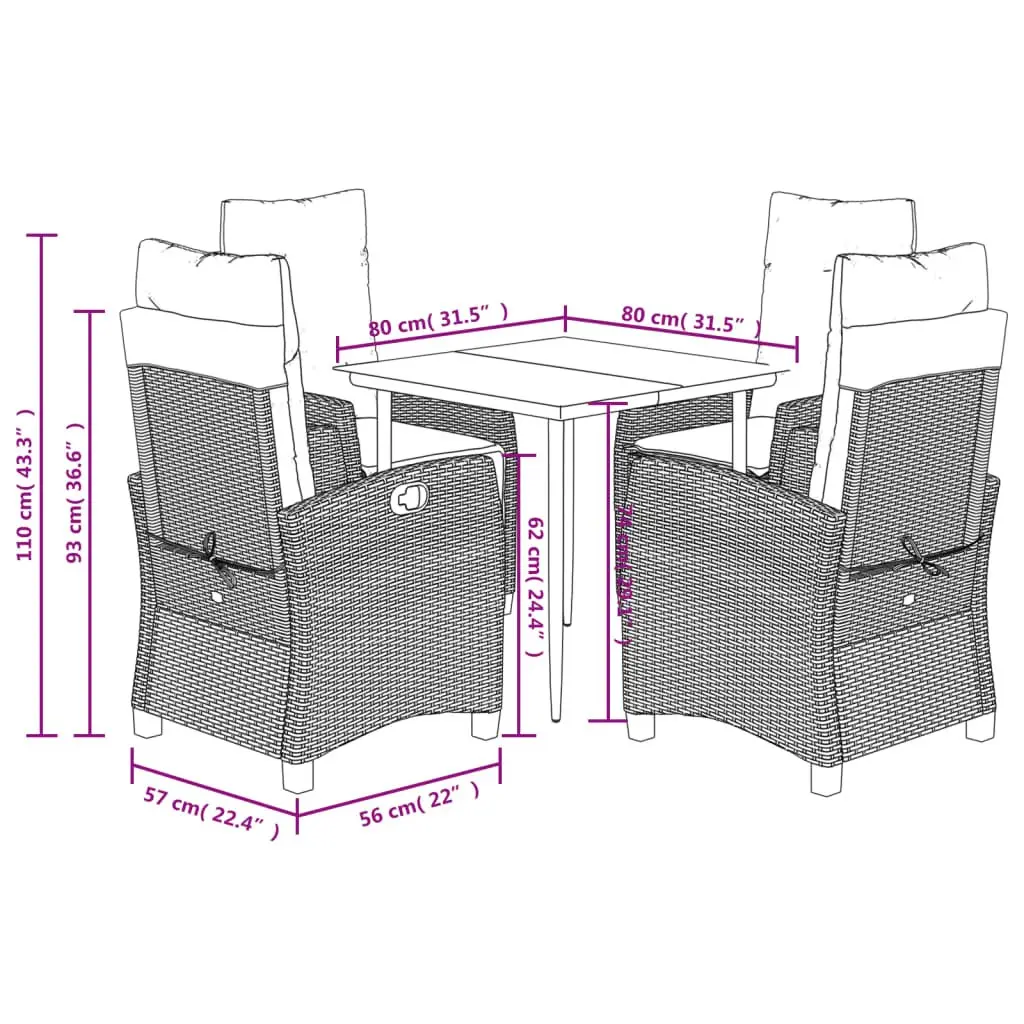 Garden Dining Set 5 Piece Outdoor Furniture Patio Table Chairs Cushions Grey