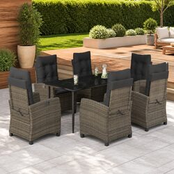 Reliable 7-Piece Grey Garden Dining Set with Cushions
