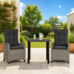 Comfortable and Stylish 3 Piece Grey Rattan Dining Set
