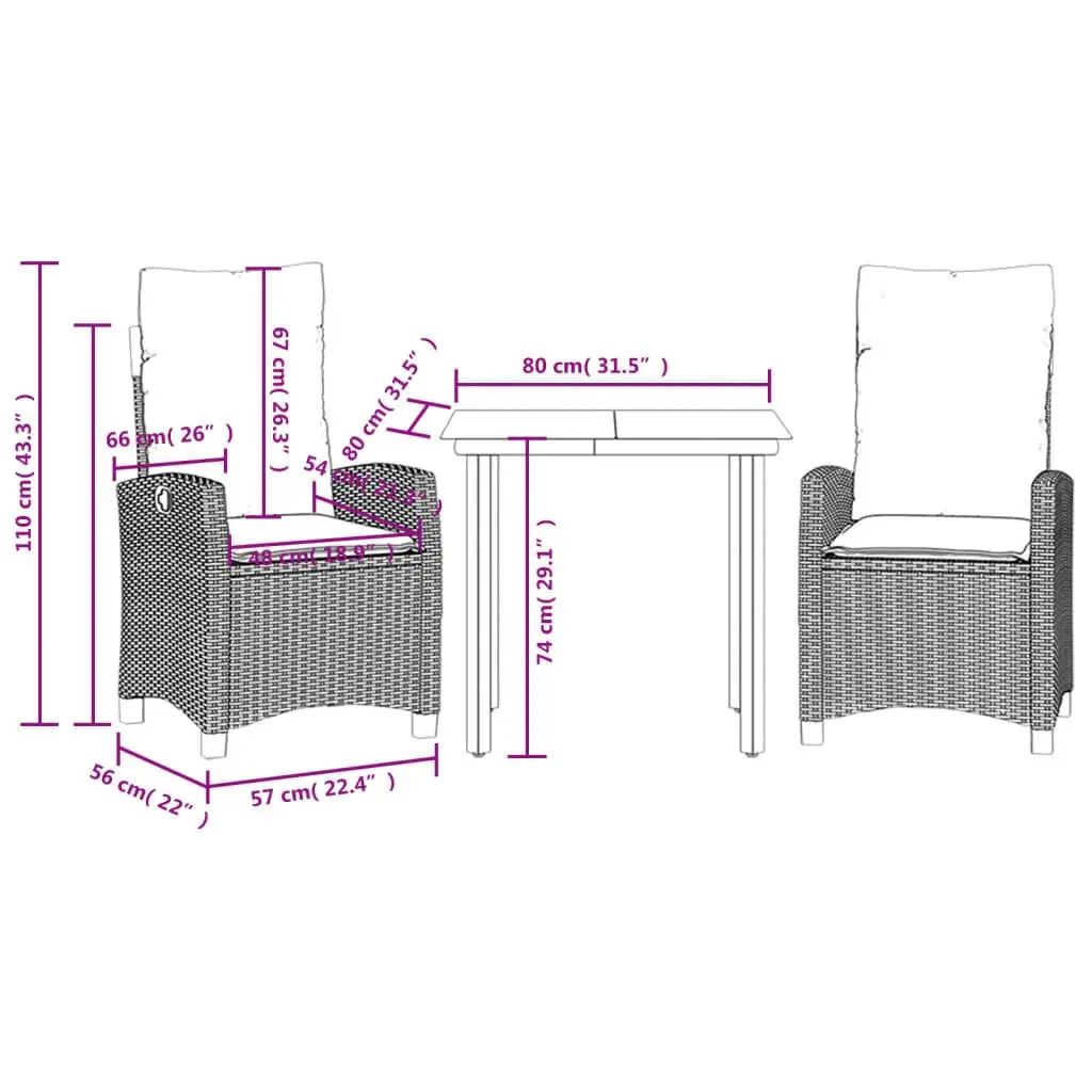Outdoor Dining Set Garden Furniture 3 Piece Grey Poly Rattan Table Chairs