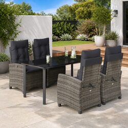 Garden Dining Set 5 Piece Outdoor Furniture Grey Poly Rattan Table Chairs