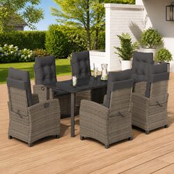Comfortable 7-Piece Grey Rattan Garden Set