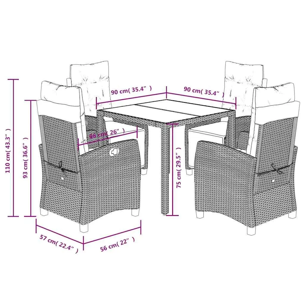 Outdoor Furniture Dining Set 5 Piece Black Poly Rattan with Cushions for Patio Garden