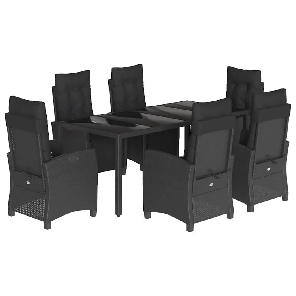 7 Piece Garden Dining Set Outdoor Furniture with Cushions Black Poly Rattan