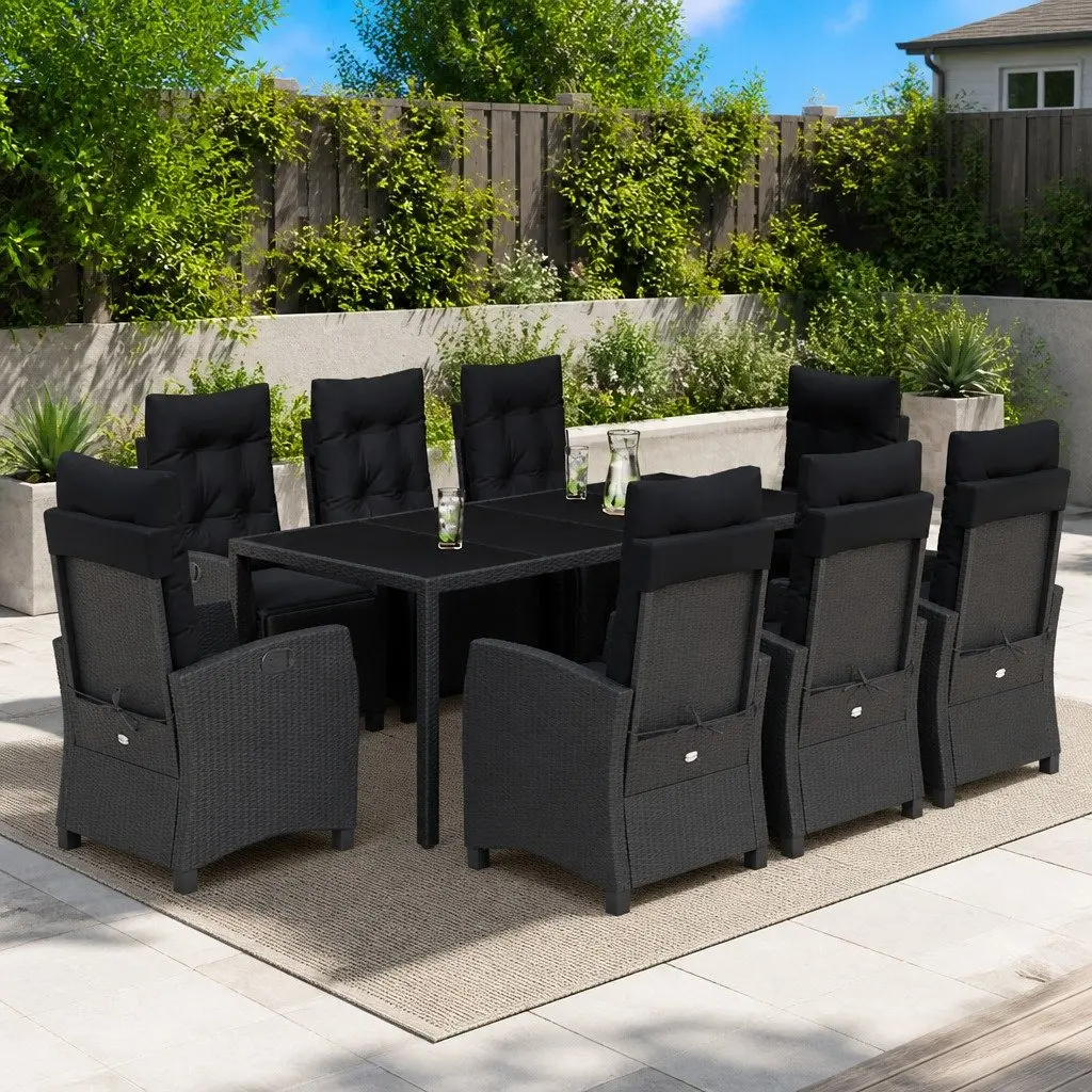 Garden Dining Set 9 Piece Outdoor Furniture Adjustable Black Poly Rattan