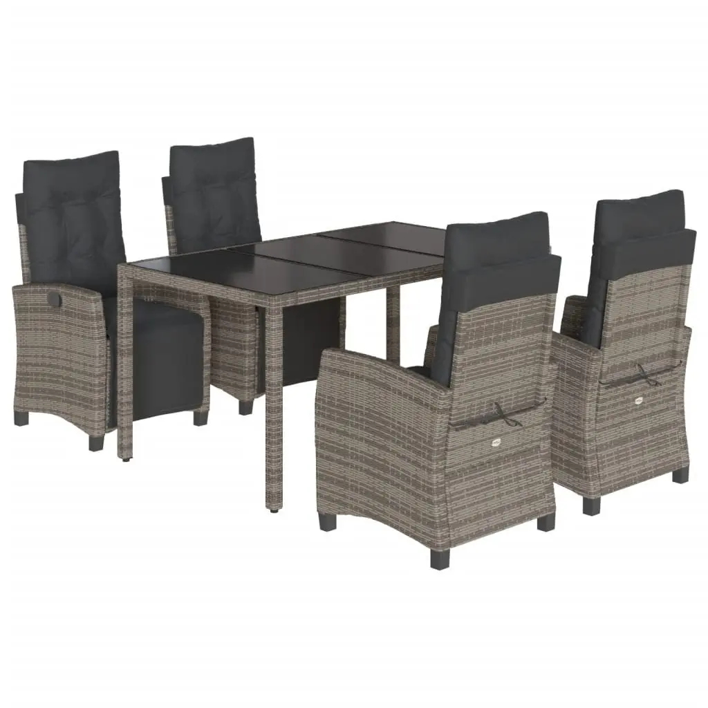 Garden Dining Set 5 Piece Outdoor Furniture Grey Poly Rattan with Cushions