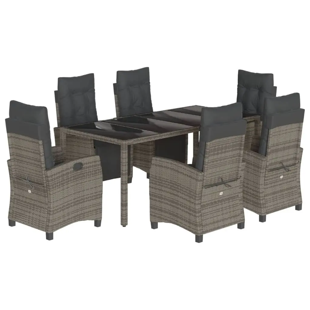 Outdoor Dining Set 7 Piece Garden Furniture Grey Poly Rattan Table and Chair Cushions for Patio