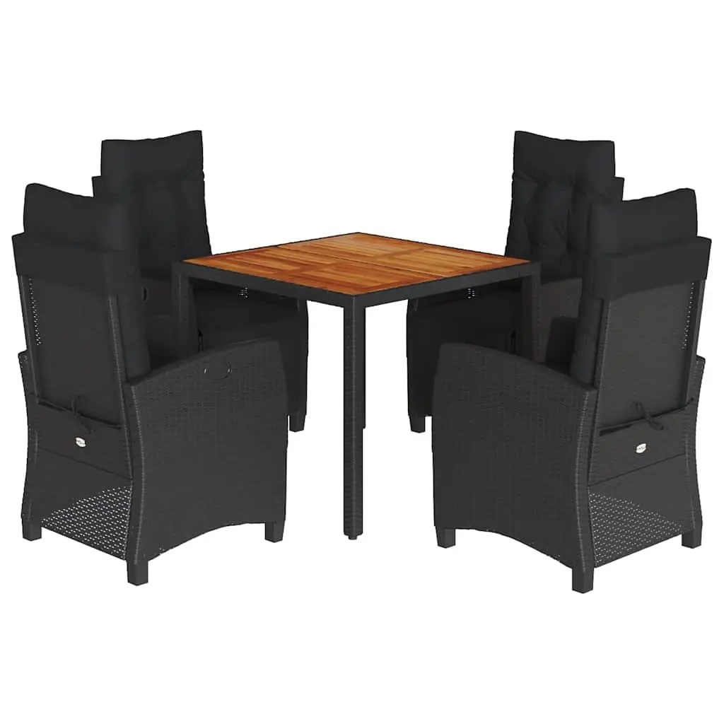 Outdoor Garden Dining Set 5 Piece Black PE Rattan Chairs Table