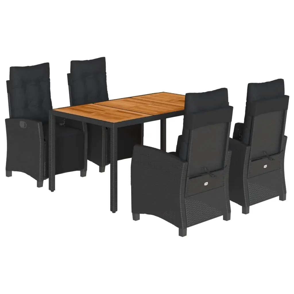 5 Piece Outdoor Garden Dining Set Black PE Rattan Chair Table Cushions
