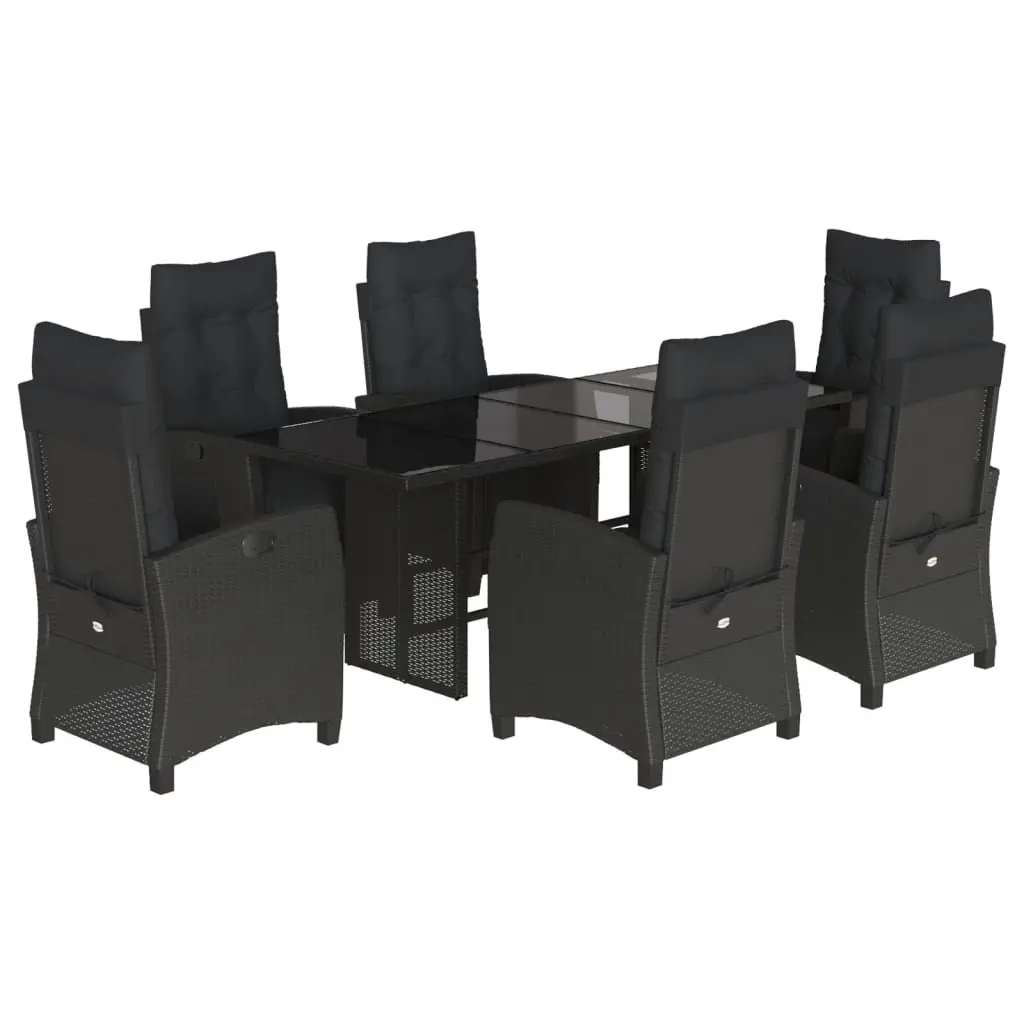 Outdoor Garden Dining Set 7 Piece Cushioned Black Poly Rattan Patio