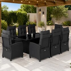 Comfortable 9 Piece Black Garden Dining Set with Cushions