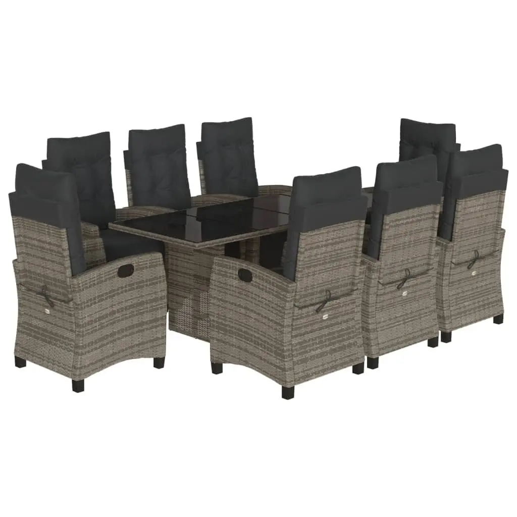 Garden Dining Set 9 Pieces Grey Poly Rattan Table Chairs Cushions Outdoor