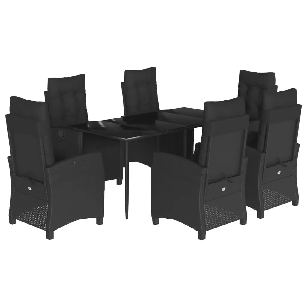 Outdoor Garden Dining Set 7 Piece Al Fresco Dining Black Poly Rattan Furniture with Cushions