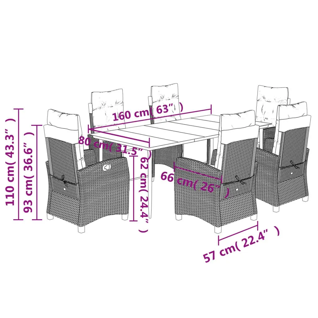 Outdoor Garden Dining Set 7 Piece Al Fresco Dining Black Poly Rattan Furniture with Cushions