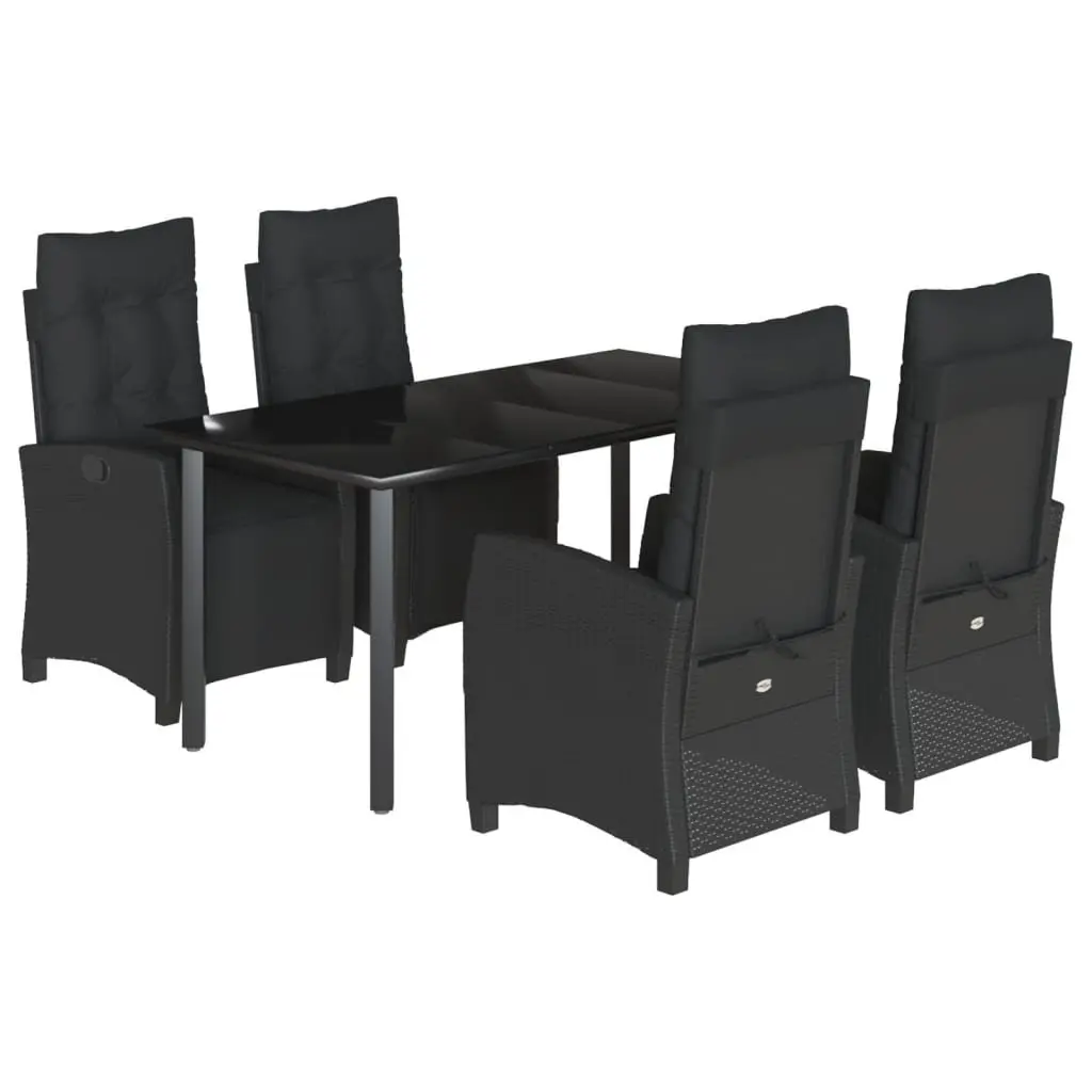 Outdoor Dining Set 5 Piece Garden Furniture Black Poly Rattan Table Chairs