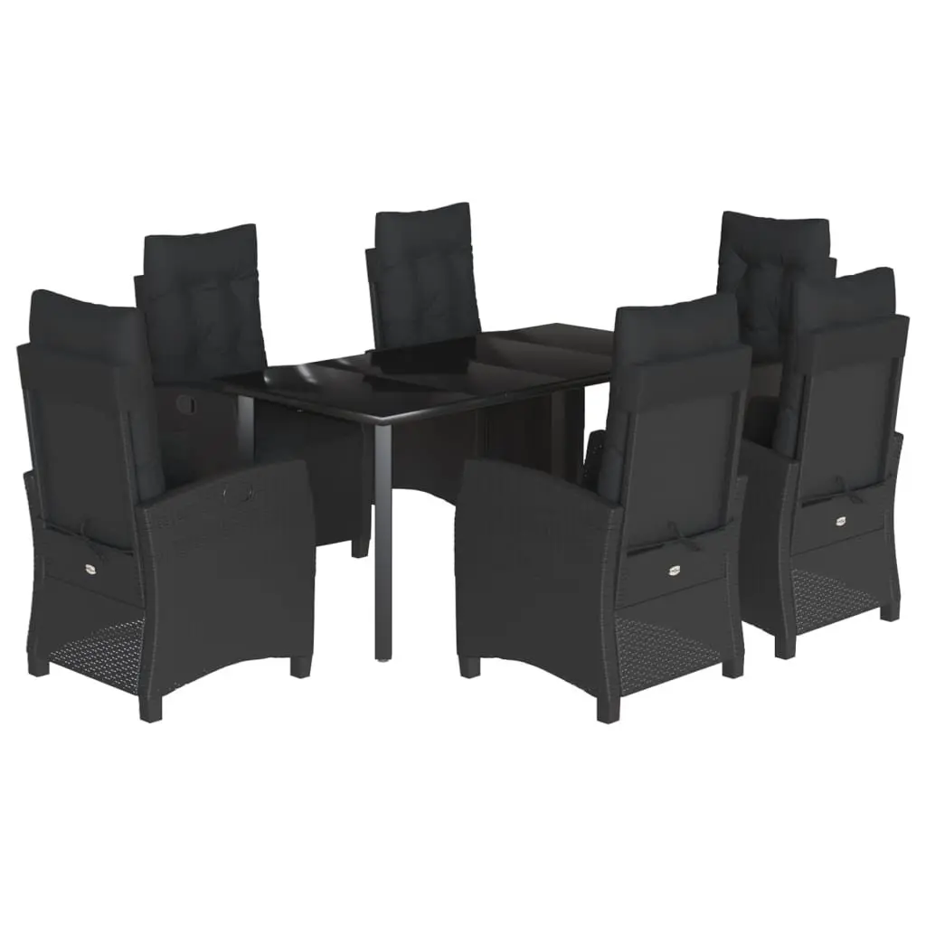 Garden Dining Set 7 Piece Outdoor Furniture Black Poly Rattan with Cushions