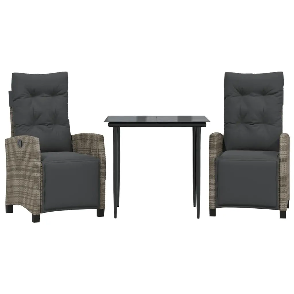 Garden Dining Set 3 Piece Outdoor Furniture Grey Poly Rattan Table Chairs