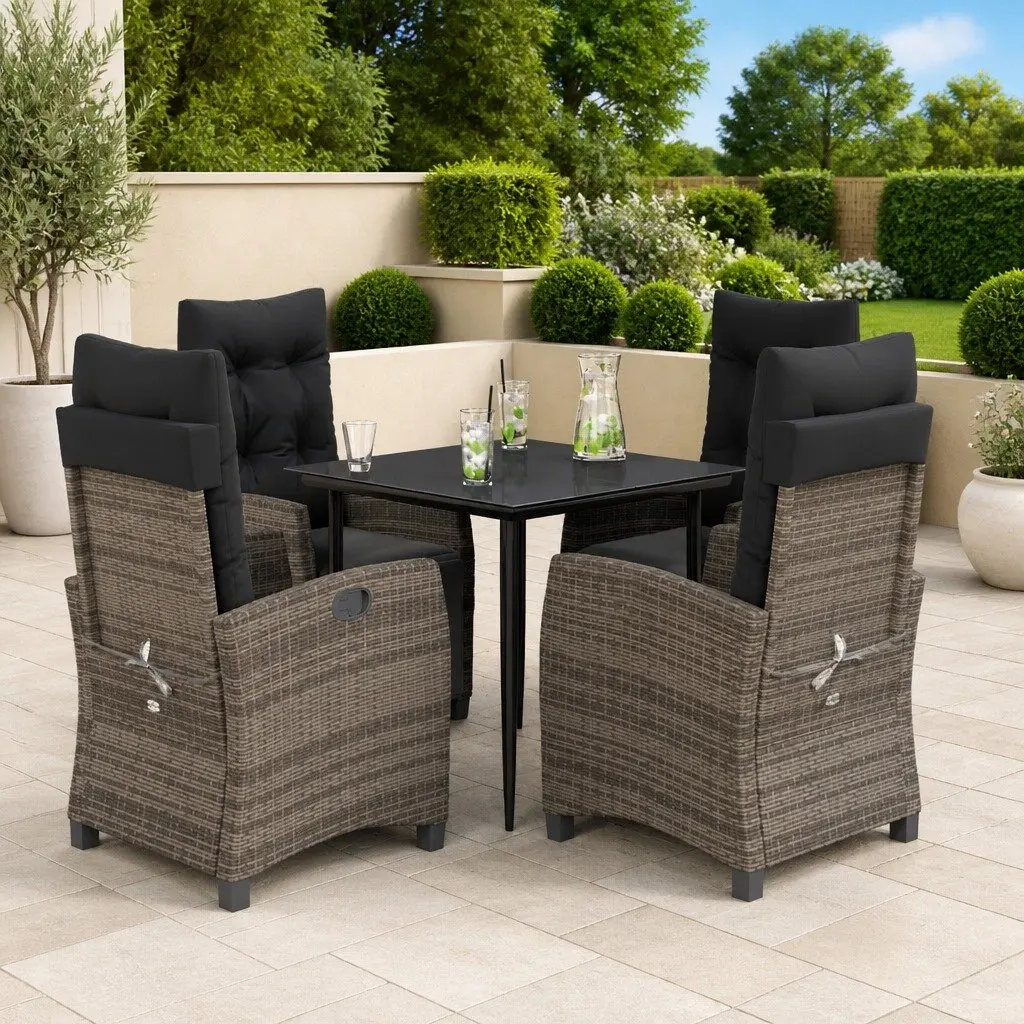 Outdoor Furniture Garden Set 5 Piece Grey PE Rattan with Cushions for Patio Dining
