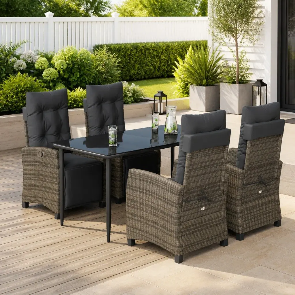 Garden Dining Set 5 Piece Outdoor Furniture Grey Poly Rattan Cushions