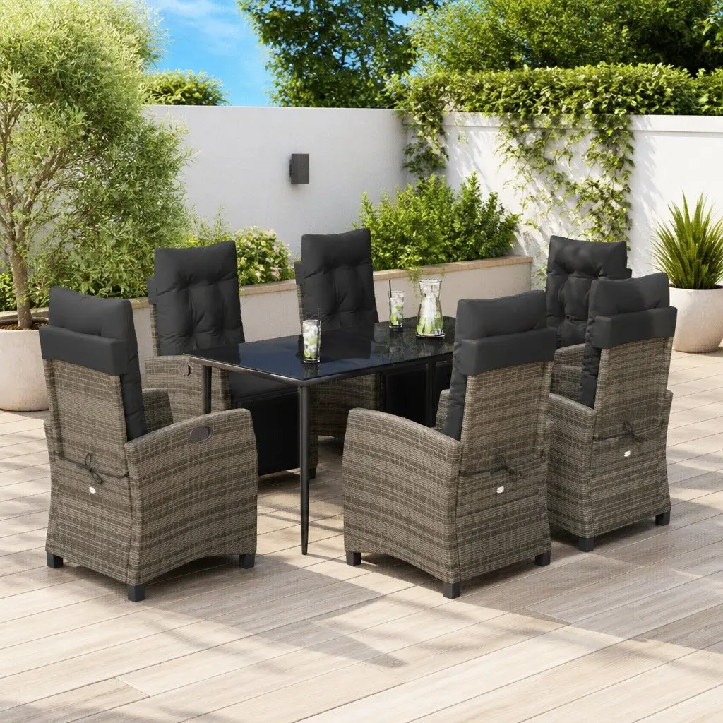 Outdoor Dining Set 7 Piece Garden Furniture Grey PE Rattan with Cushions