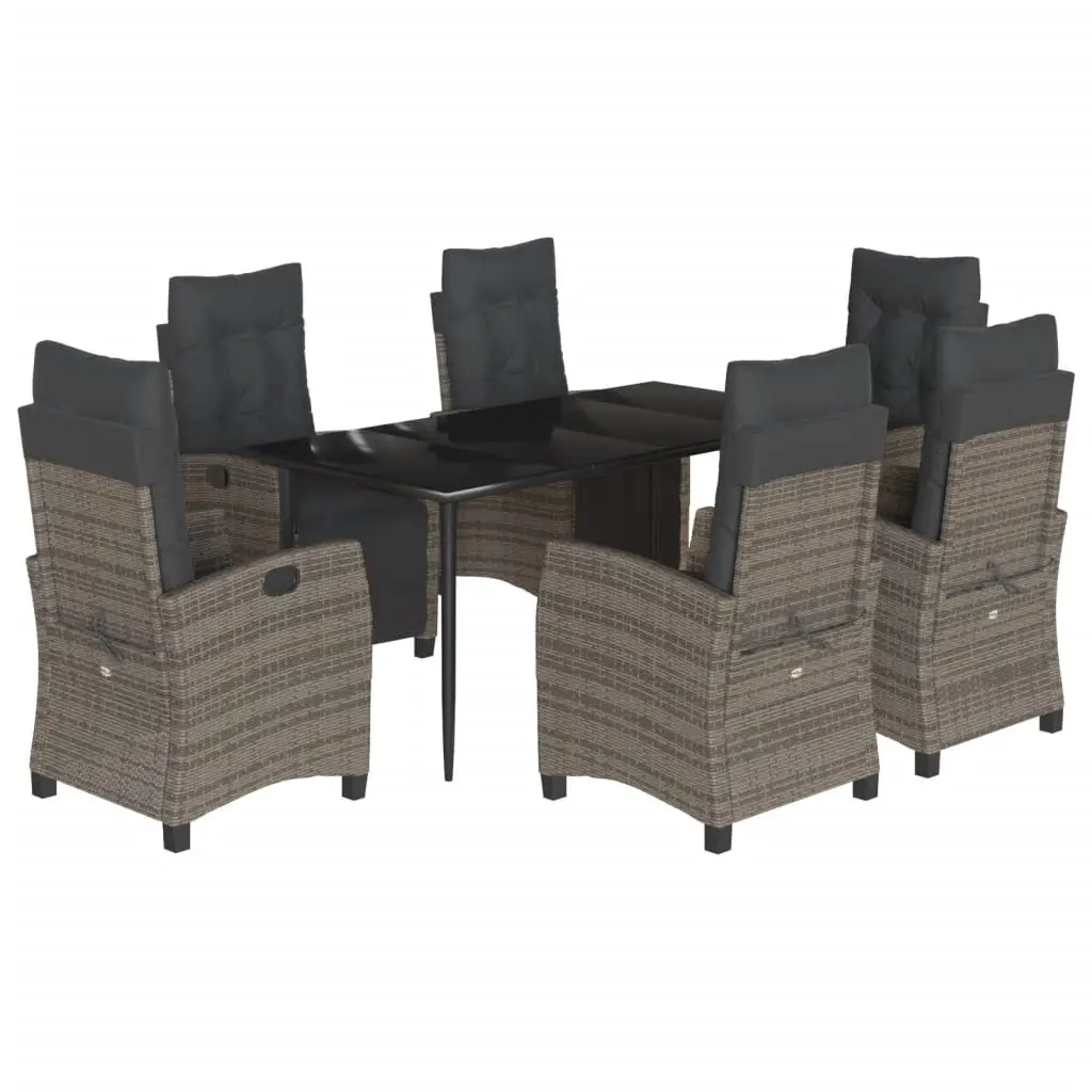 Outdoor Dining Set 7 Piece Garden Furniture Grey PE Rattan with Cushions