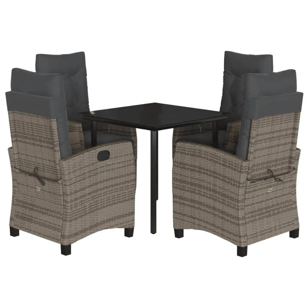 Outdoor Furniture Set Grey Poly Rattan Dining 5 Piece with Cushions for Patio Garden