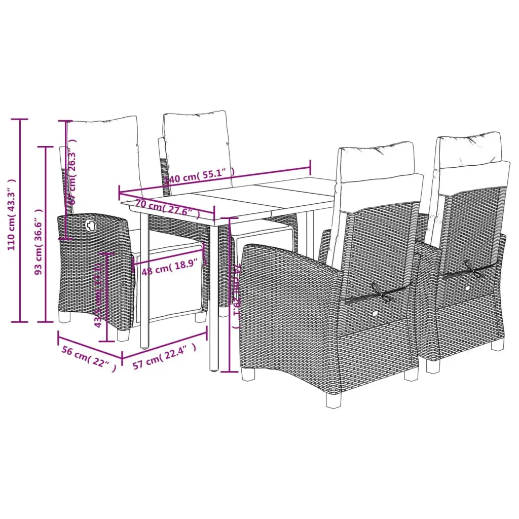 Garden Dining Set 5 Piece Outdoor Furniture Grey Rattan Table Chairs Cushions