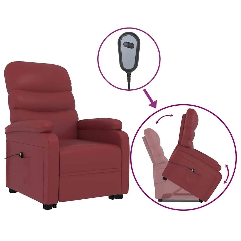 Reclining Armchair Electric Lift Chair 3 Positions Red Faux Leather