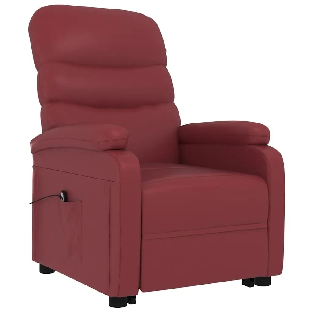 Reclining Armchair Electric Lift Chair 3 Positions Red Faux Leather