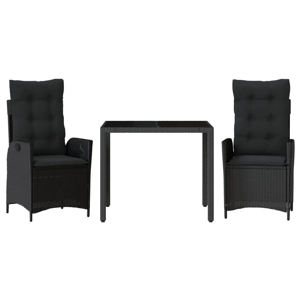 Outdoor Dining Set 3 Piece PE Rattan Black Patio Furniture with Cushions