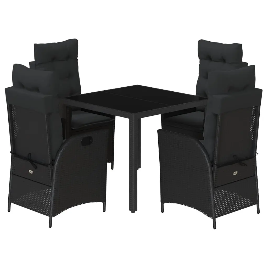 5 Piece Black Poly Rattan Garden Dining Set