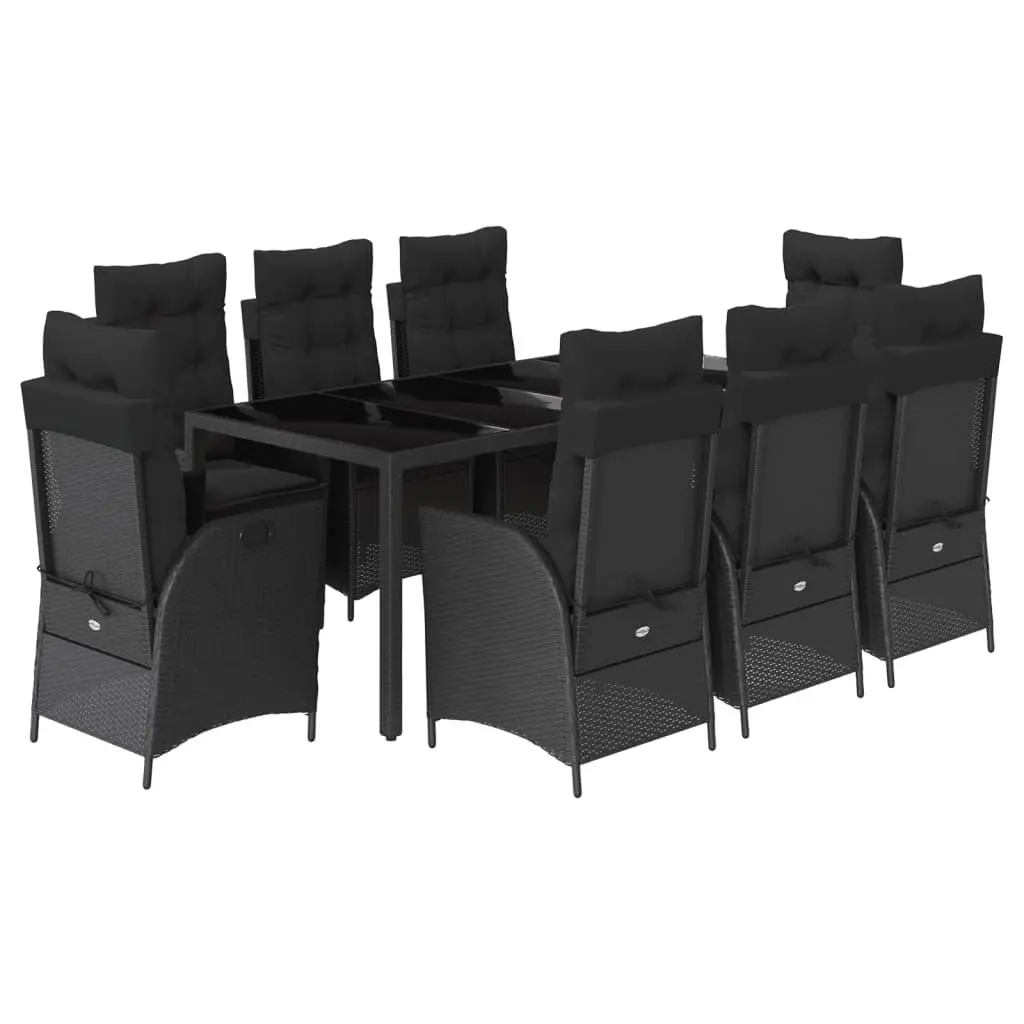 9 Piece Patio Dining Set Black Cushions Table Chairs Poly Rattan Outdoor Garden