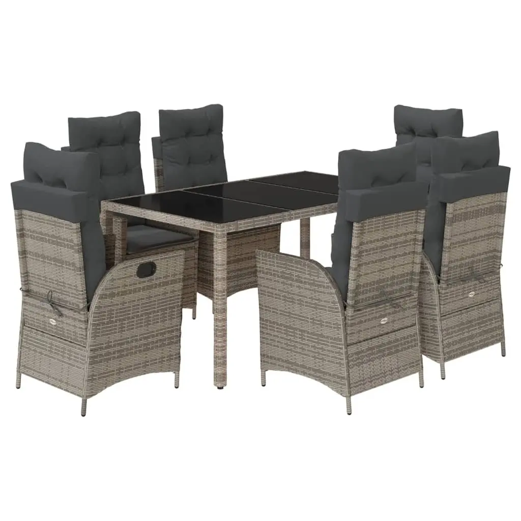7 Piece Outdoor Dining Set Grey Poly Rattan Garden Furniture Cushioned Seating