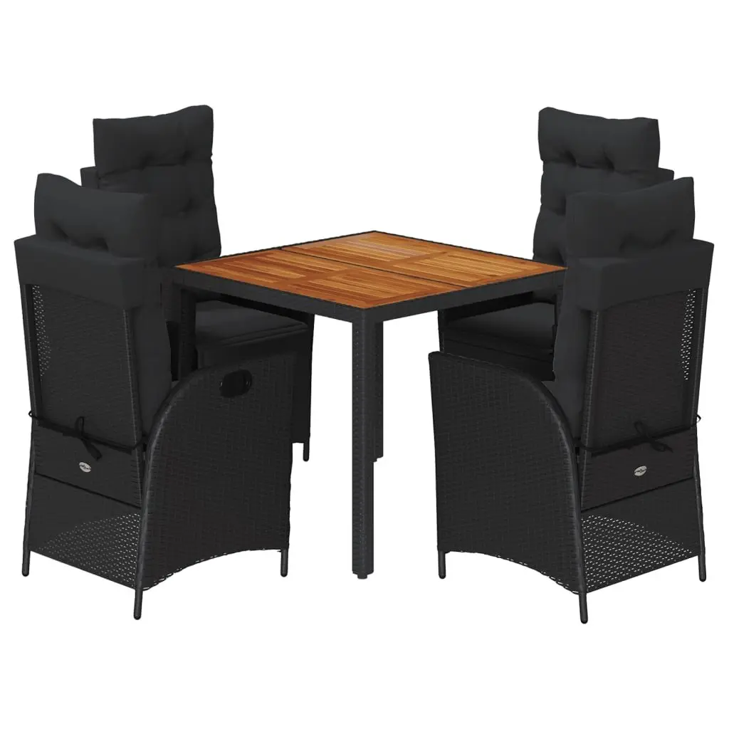 Outdoor Furniture Set 5 Piece Garden Dining Black with Cushions Poly Rattan