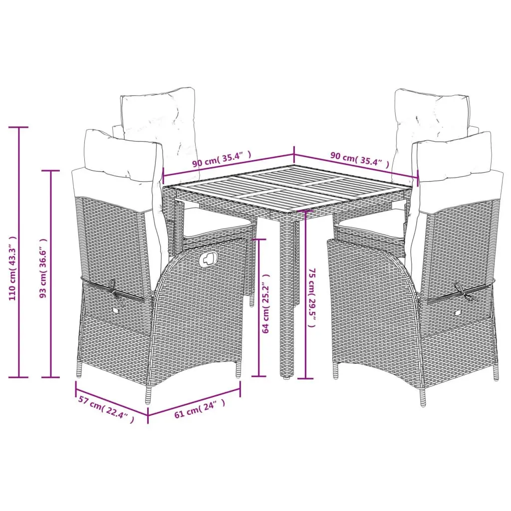 Outdoor Furniture Set 5 Piece Garden Dining Black with Cushions Poly Rattan