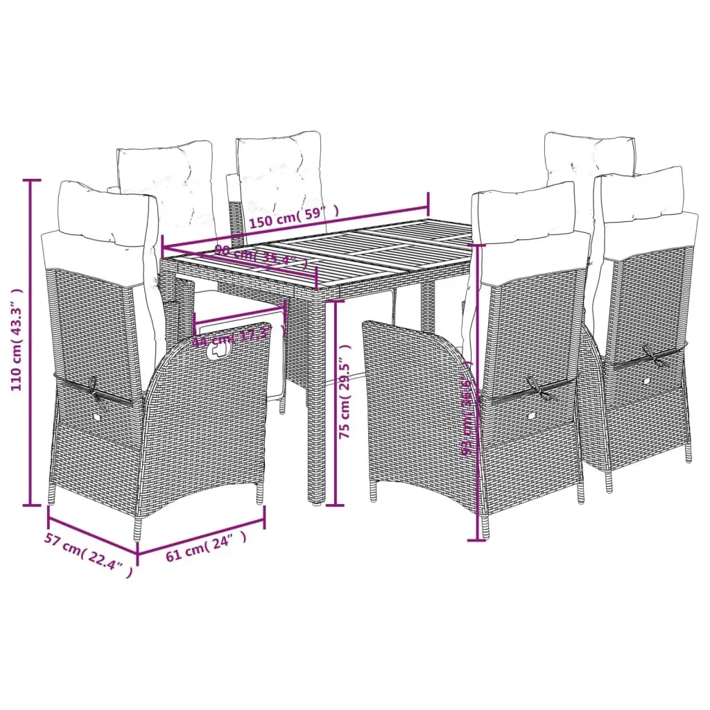7 Piece Garden Dining Set with Cushions