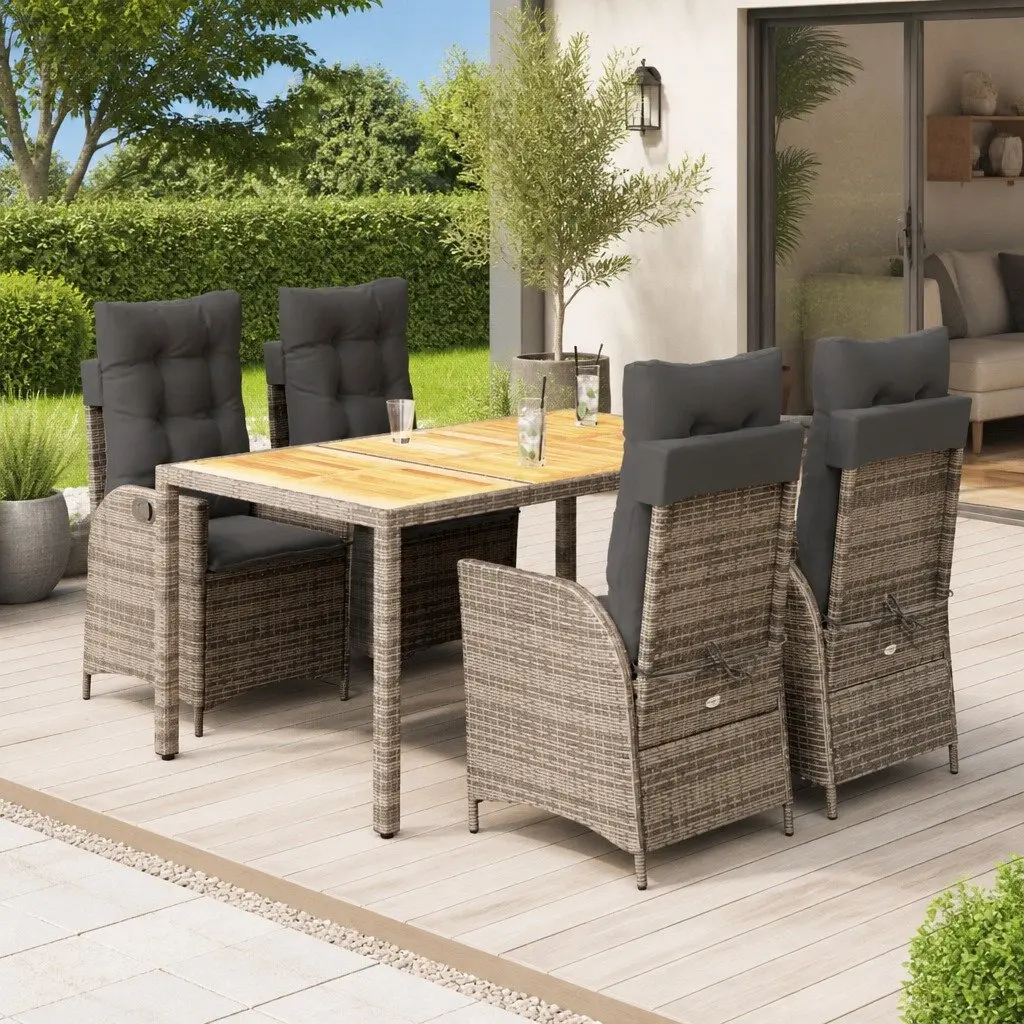 5 Piece Grey Rattan Patio Dining Set with Cushions for Outdoor Use