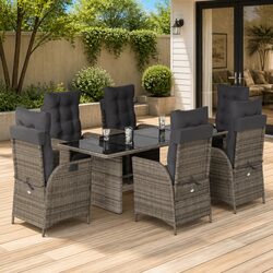 Comfortable 7 Piece Grey Garden Dining Set with Cushions