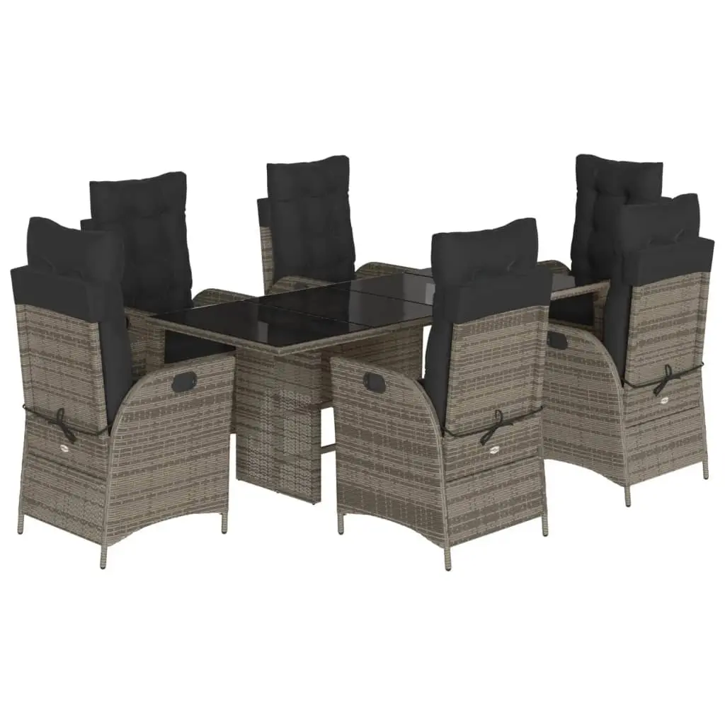 Garden Dining Set 7 Piece Grey PE Rattan Outdoor Furniture with Cushions