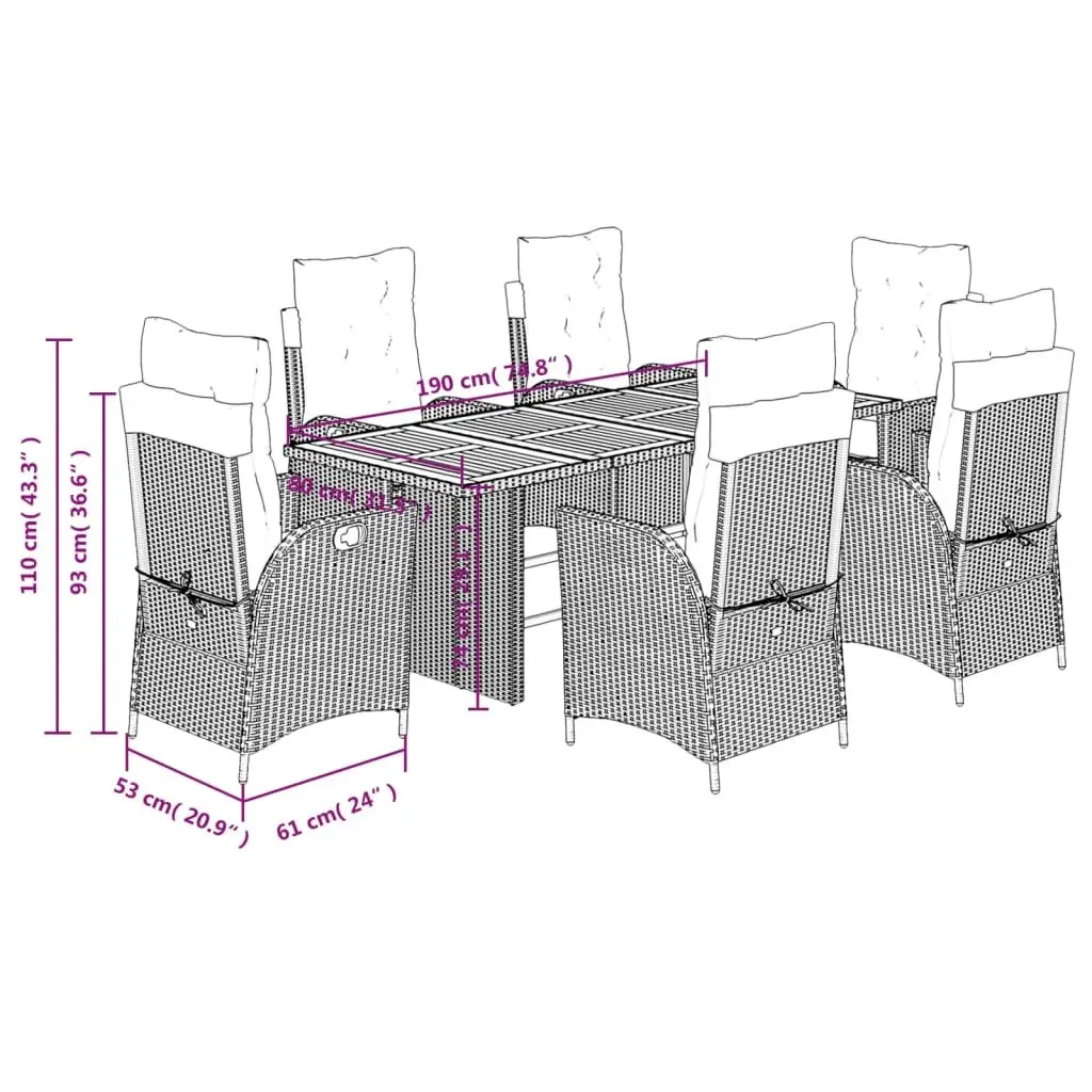 7 Piece Garden Dining Set Outdoor Furniture Black Poly Rattan Seats Table