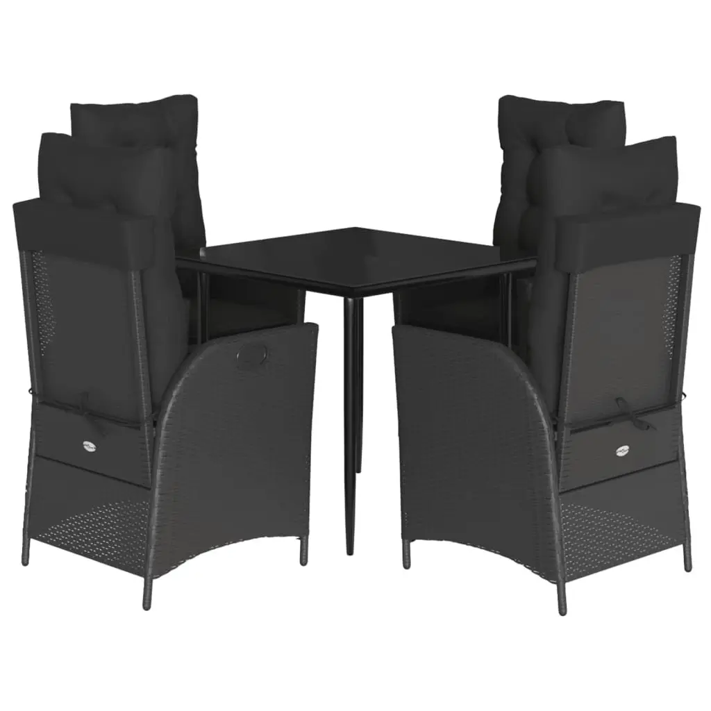 5 Piece Garden Dining Set Outdoor Furniture Black PE Rattan with Cushions