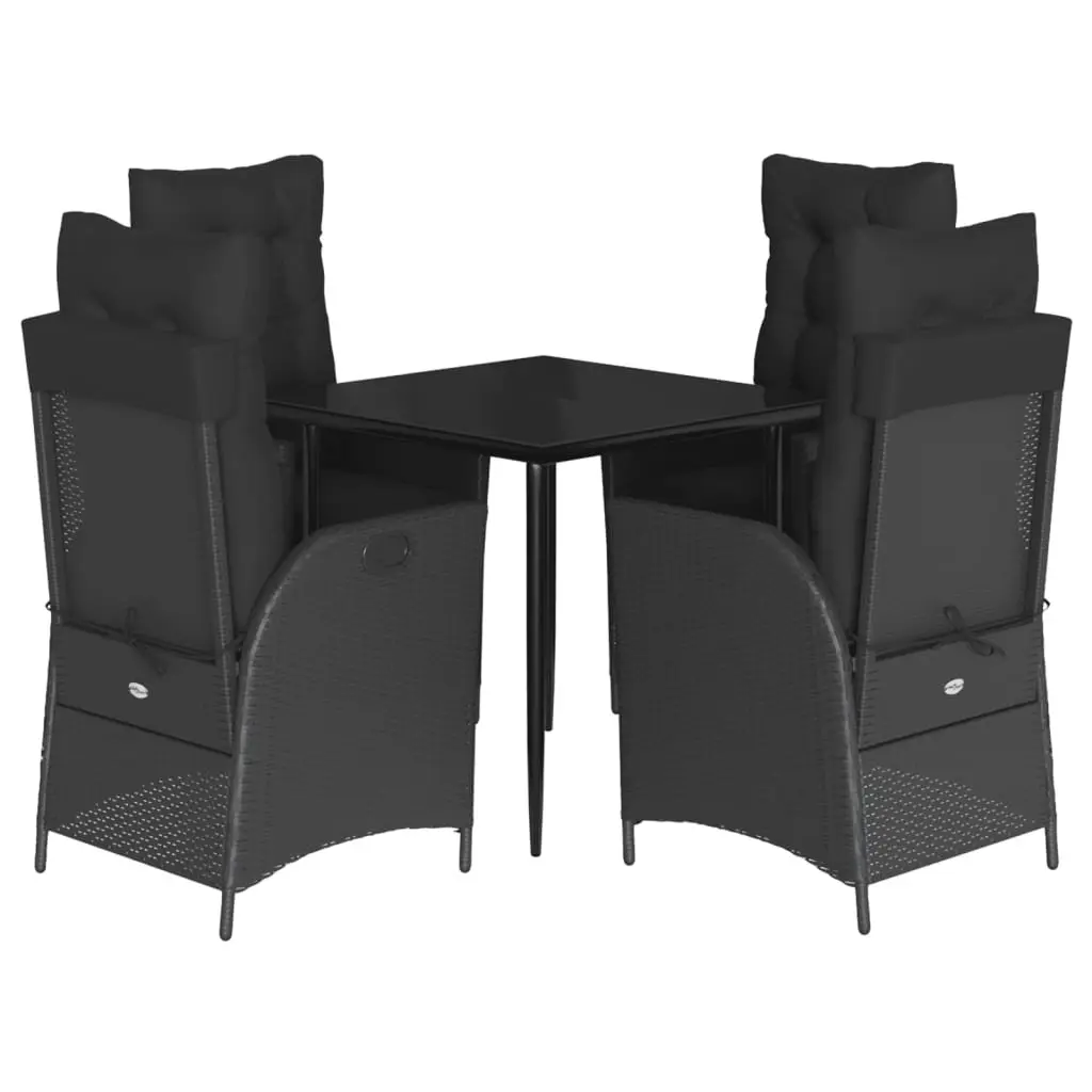 Black Poly Rattan Garden Furniture Set 5 Piece Outdoor Dining with Cushions and Adjustable Backrest